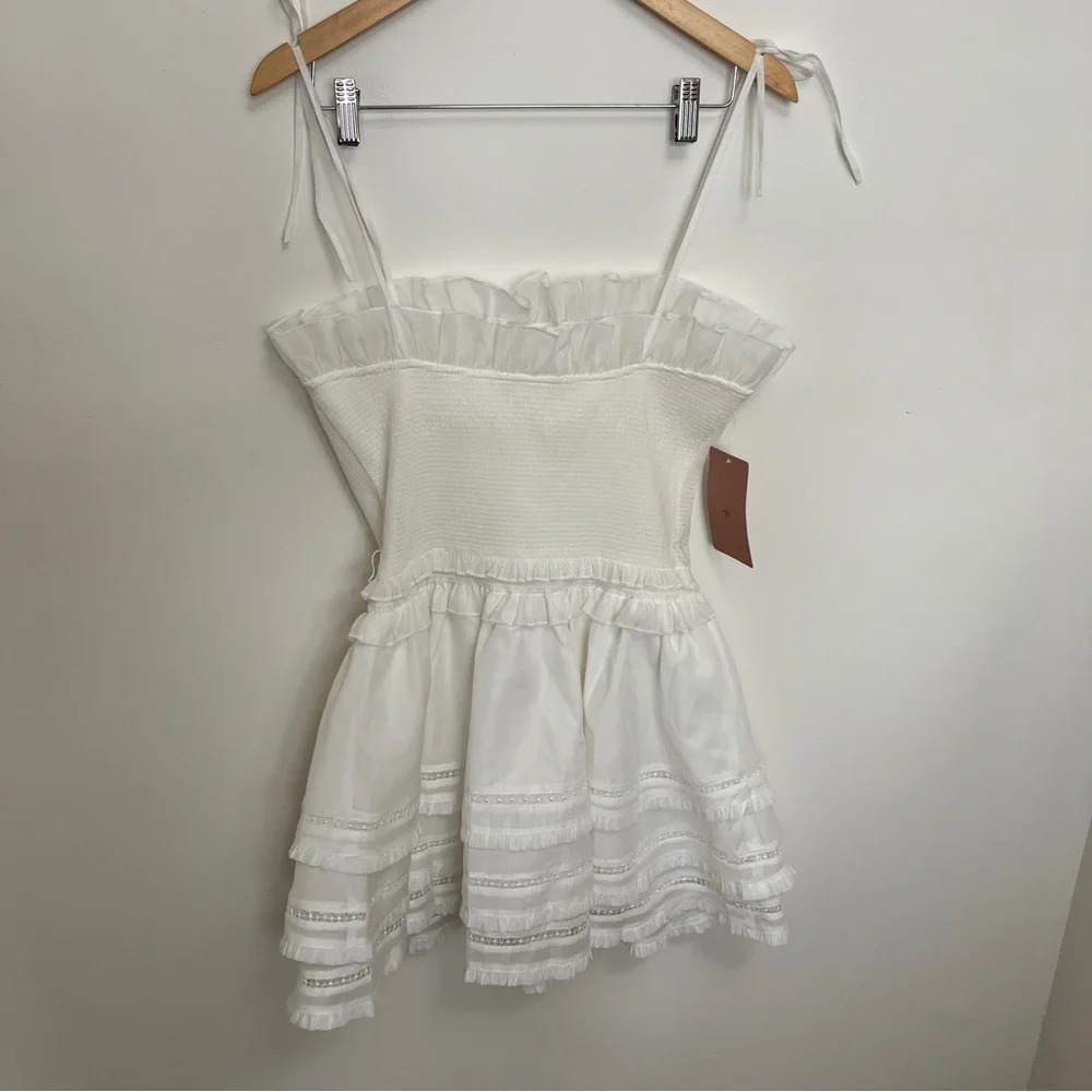 V. CHAPMAN Freesia Dress White Ruffle Tiered Mini Wedding Cocktail Womens 10 - Picture 7 of 7
